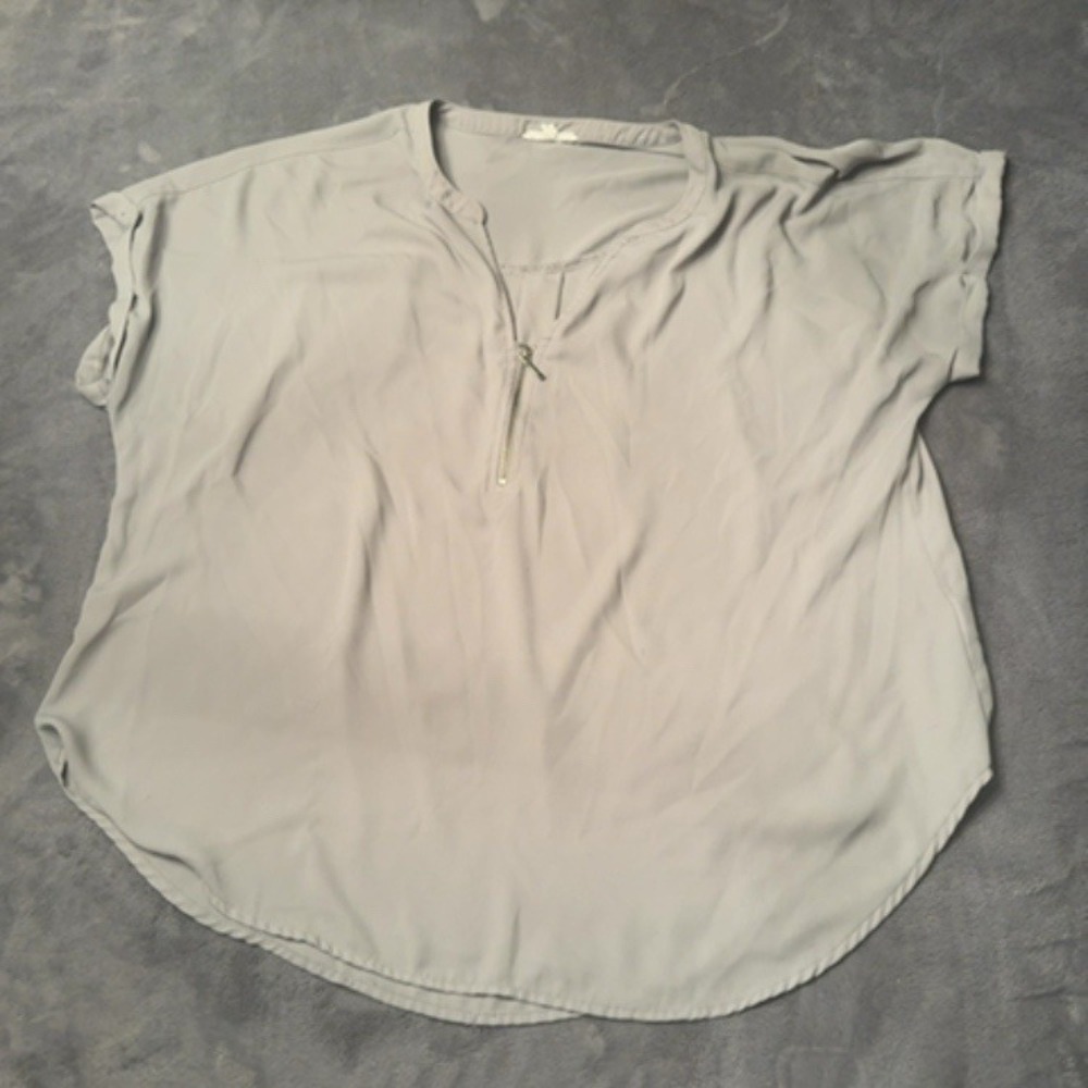 Unknown Blouse Women XL Gray Zip Front Casual Minimalist